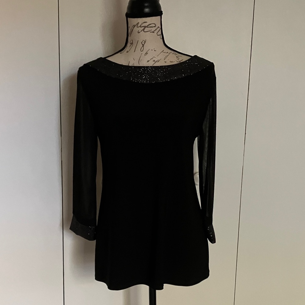 WOMEN’S NICOLE MILLER Black Glitter Top Size Medium LIKE NEW